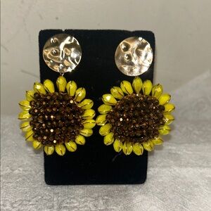 Golden Sunflower Earrings with Brown Accents